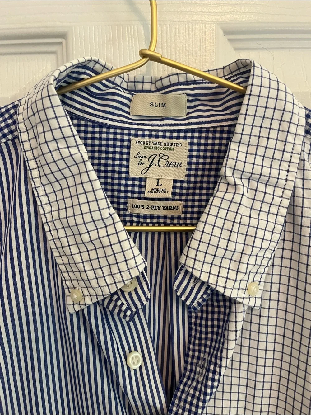 NWT J. Crew Secret Wash Stripe & Gingham Button-Down Slim Fit Organic Shirt